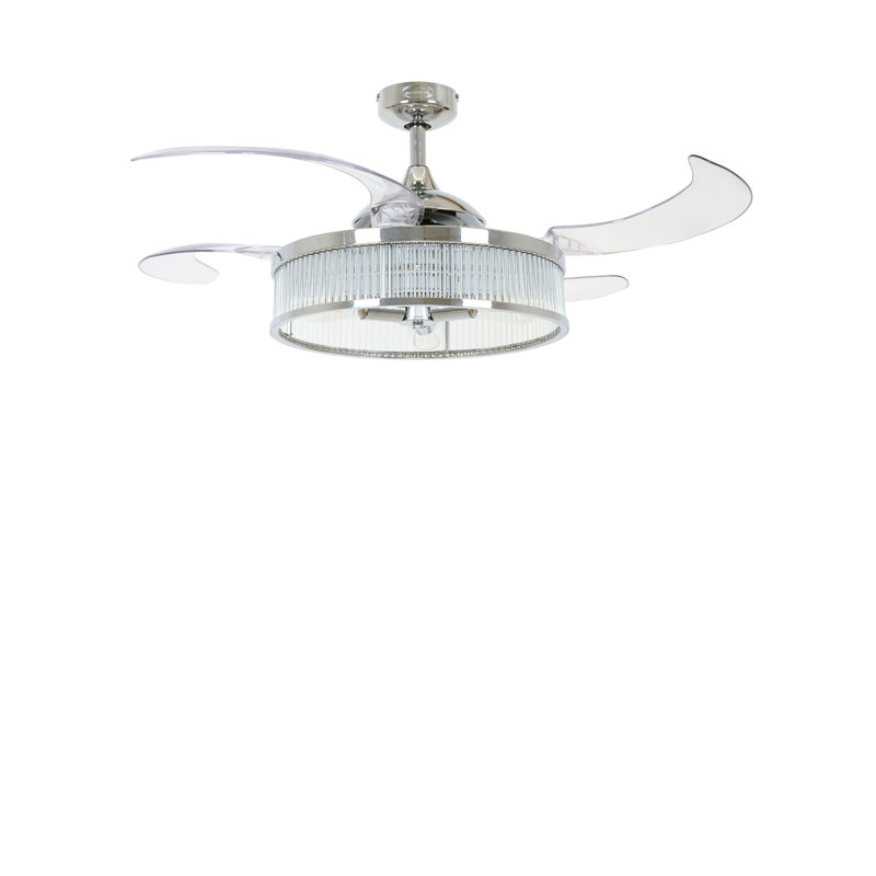 Adilene 122cm Ceiling Fan with Light Kit, Transparent with Chrome Blades