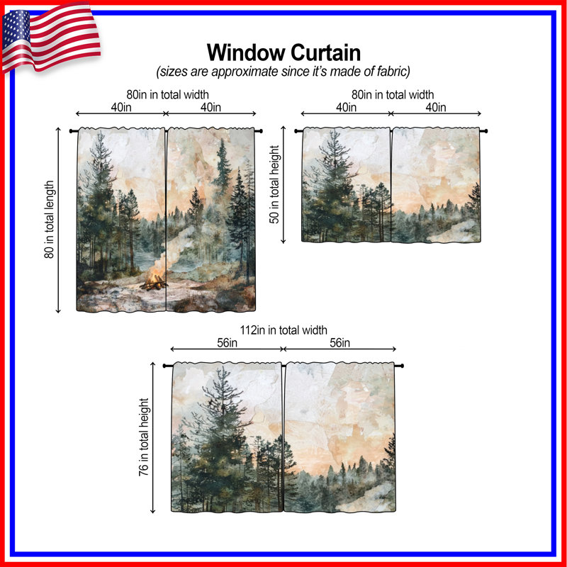 Forest Campfire Scene Window Curtains Campfire Sheer & Room Darkening - 2 Panels, 40in x 80in - 2 panels, Room Darkening