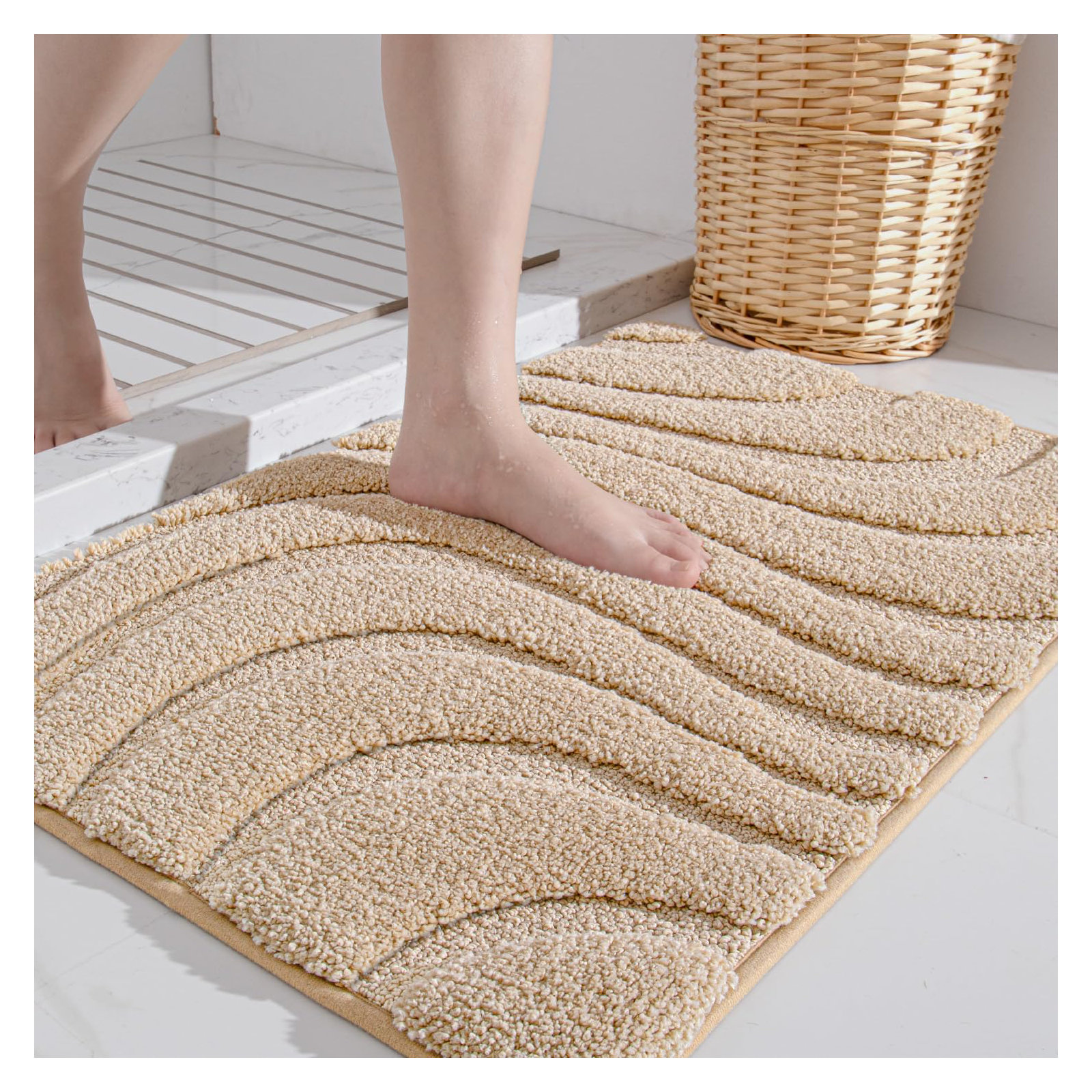 Gagetown Non-Slip Bath Rug, Beige, 16" W x 24" L