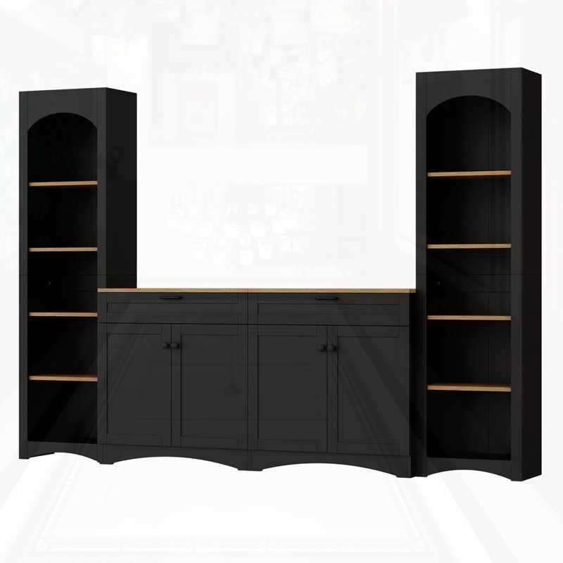 Meuble audio-vidéo 3 pièces avec rangement pour téléviseur de 70 po ou moins Farmhouse, Noir