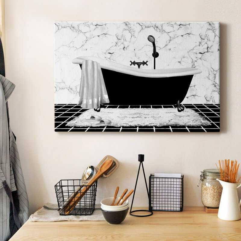 Toile tendue avec châssis moderne Modern Bath I - prête à être accrochée, H 8 po x l 12 po