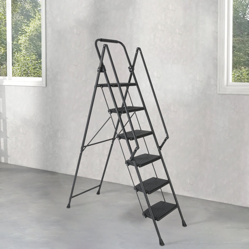 Escabeau en acier avec marchepied large et antidérapant, noir, 72.4