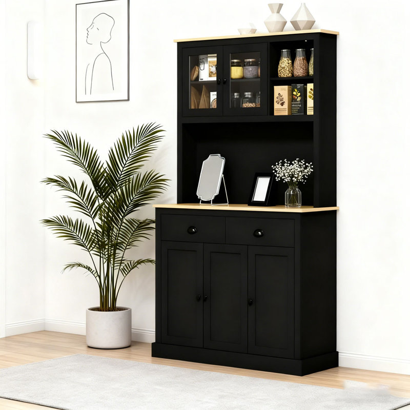 71" Tall Freestanding Kitchen Cabinet, Black