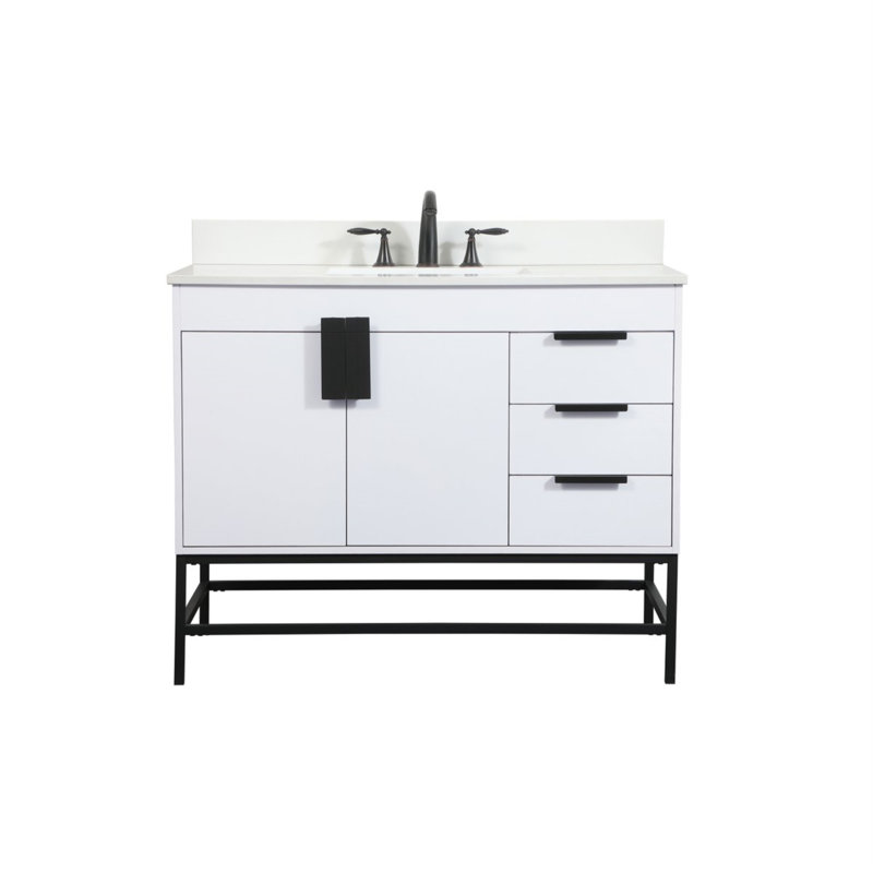 Eugene 42'' Single Bathroom Vanity with Engineered Marble Top, White