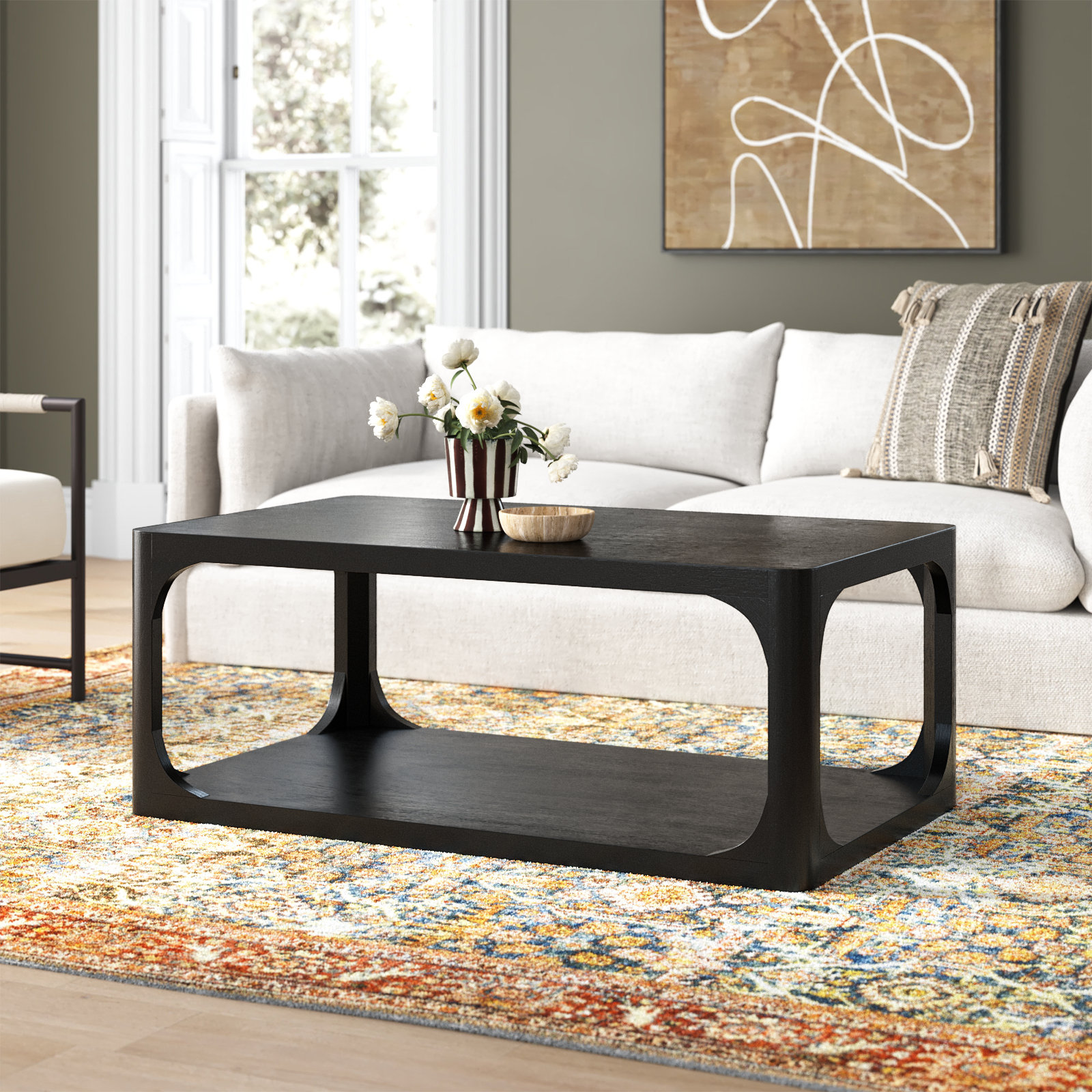 Sybil Solid Wood Coffee Table, Black, 18" H x 47" W x 28" D