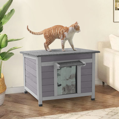 Bleskoski 23.6'' Small Outdoor Cat House for Feral Cat, Wood Shelter for Small Animals, Gray