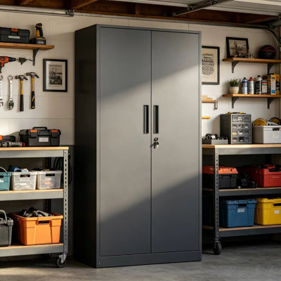 Lakenzie 5 - Shelf Steel Garage Storage Cabinets with Lock (72" H x 32" W x 16" D)