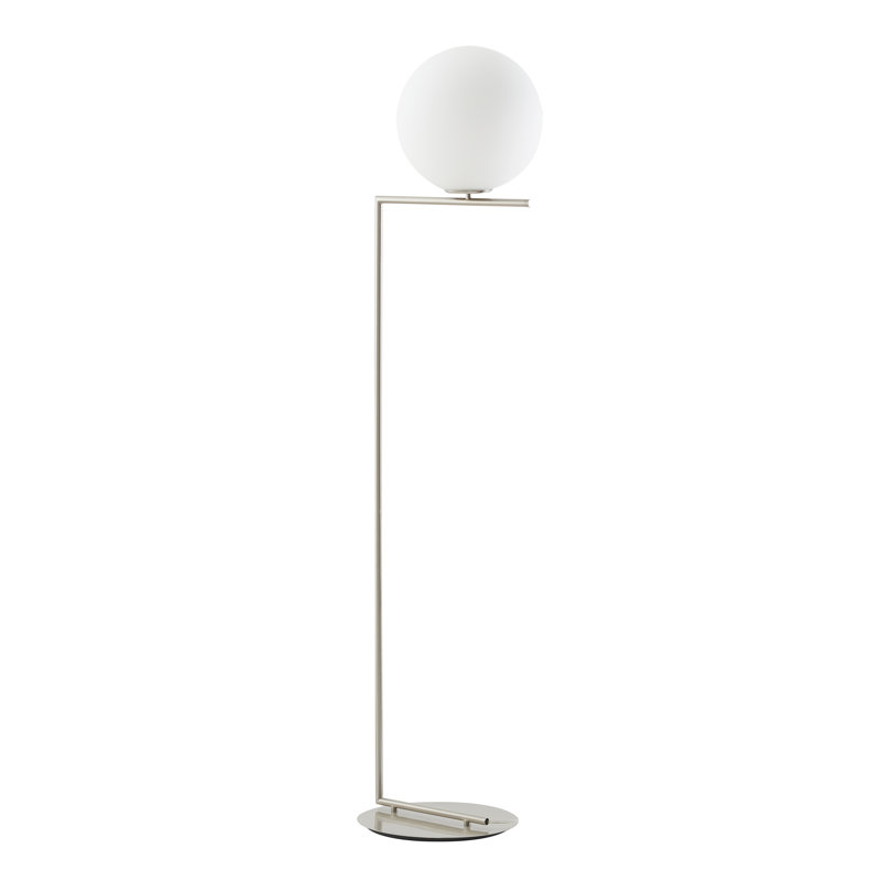 1-Light Satin Nickel Metal Floor Lamp With A Milk White Glass Shade, Satin Nickel
