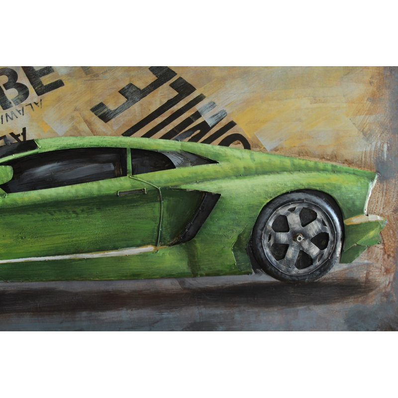 Peinture sur métal 3D inspirée de Lamborghini, Supercar vert 79 po x 2 po x H 40 po
