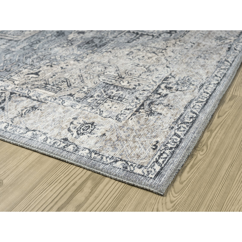 Lancaster Washable Gray Area Rug, Rectangle 2'7" x 7'3"