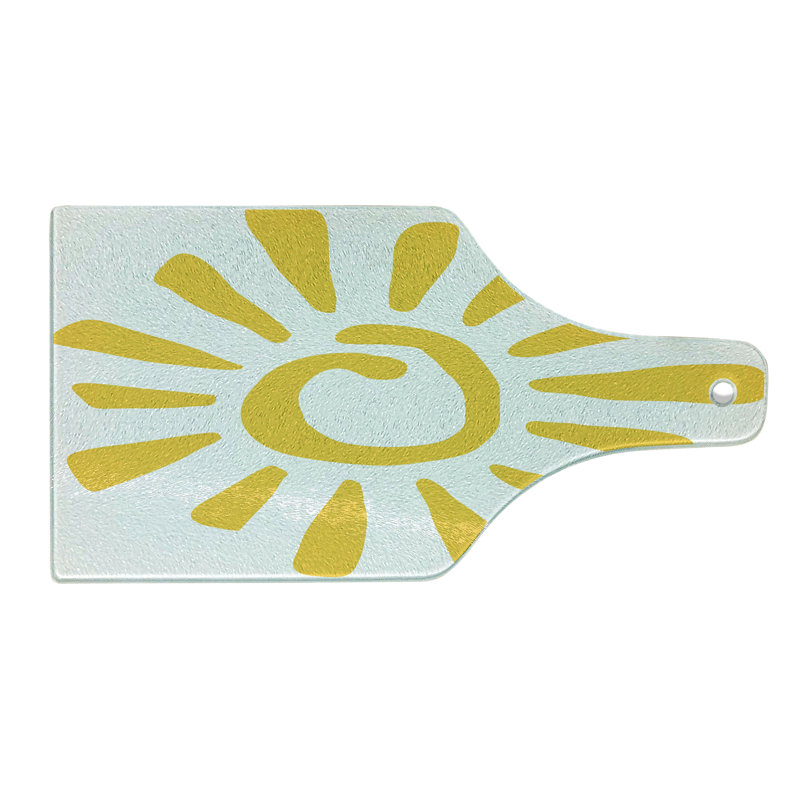 Yellow and White Round Tempered Glass Cutting Board