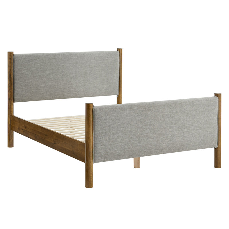 Lit plateforme tapissier Maven Boucle, Noyer blé, Bois massif et bois manufacturé, Grand