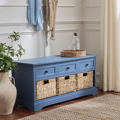 Banc de rangement en bois massif avec tiroirs Adayla