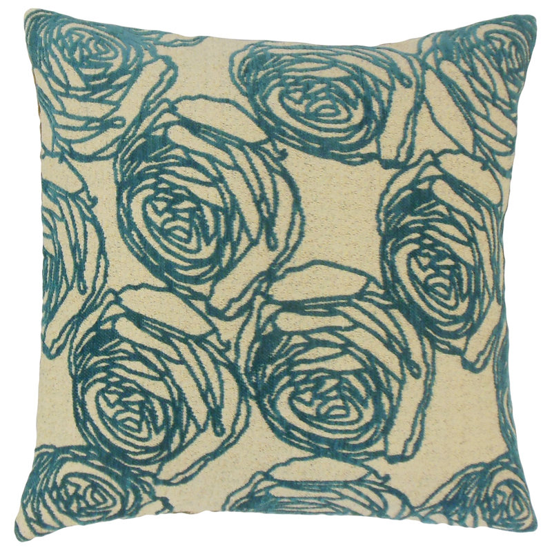 Coussin décoratif floral ilaria, Bleu sarcelle, 20 po x 20 po