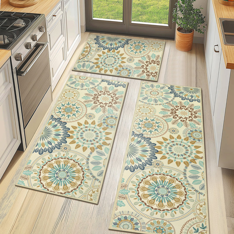 Tapis de cuisine antidérapant 3 pièces Mcnish, Jaune / Bleu