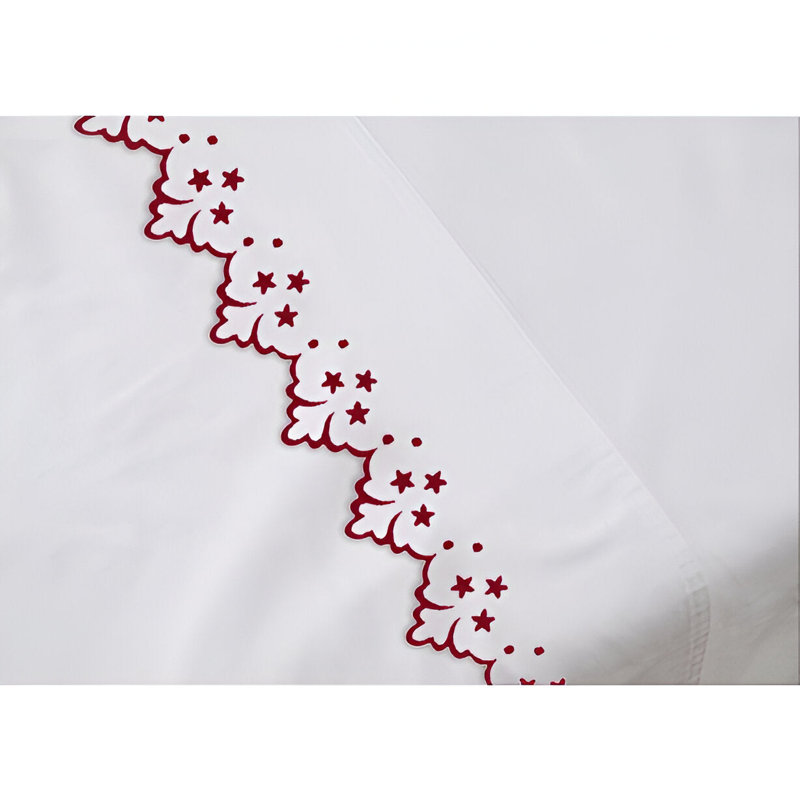 Elegant Flower Embroidered Duvet Cover Set, White/Burgundy, Twin Duvet Cover