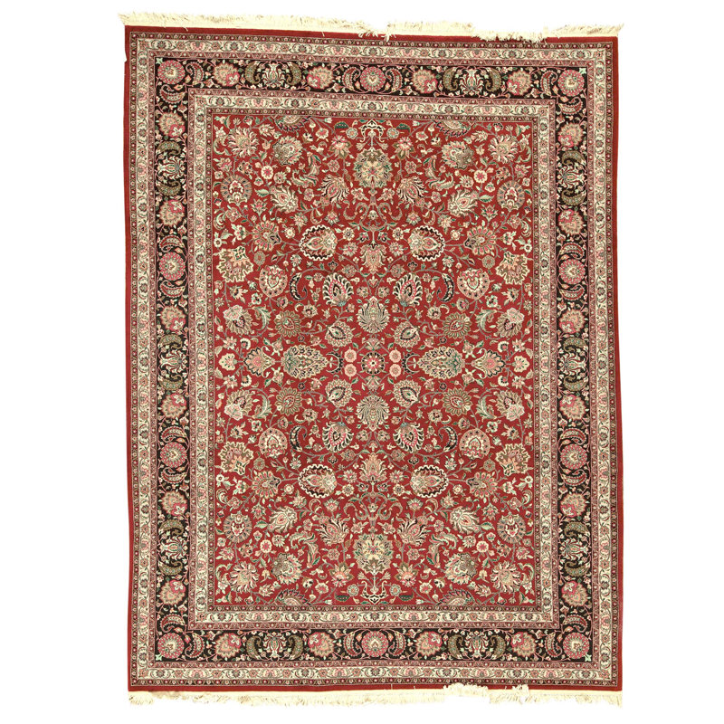 Hand Knotted Wool Area Rug in Red And Navy