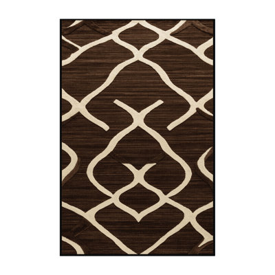 Machine Washable Trellis Brown Area Rug