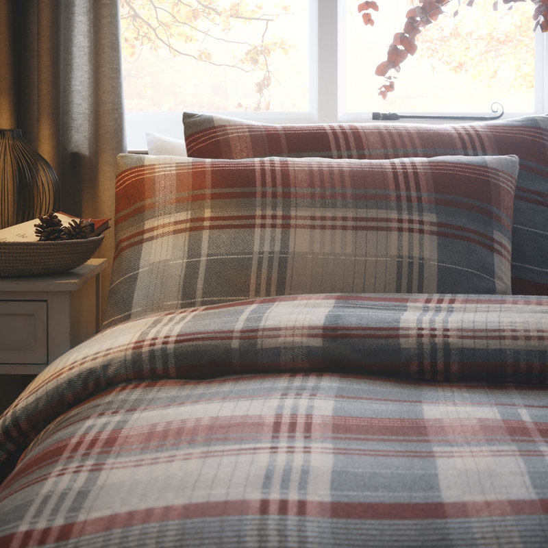 Freya Plaid Duvet Cover Set with Pillowcases, Single Duvet Cover + 1 Standard Pillowcase