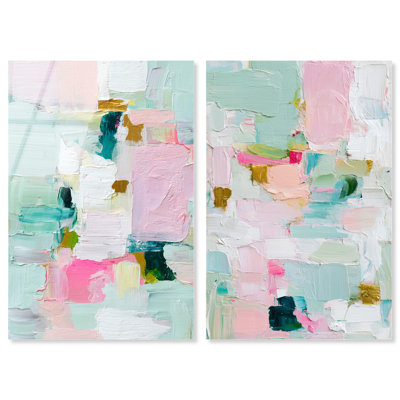 Mint and Rose Blush Set Acrylic Print Modern Abstract Art Set by Art Remedy, Ready to Hang, 36 x 54