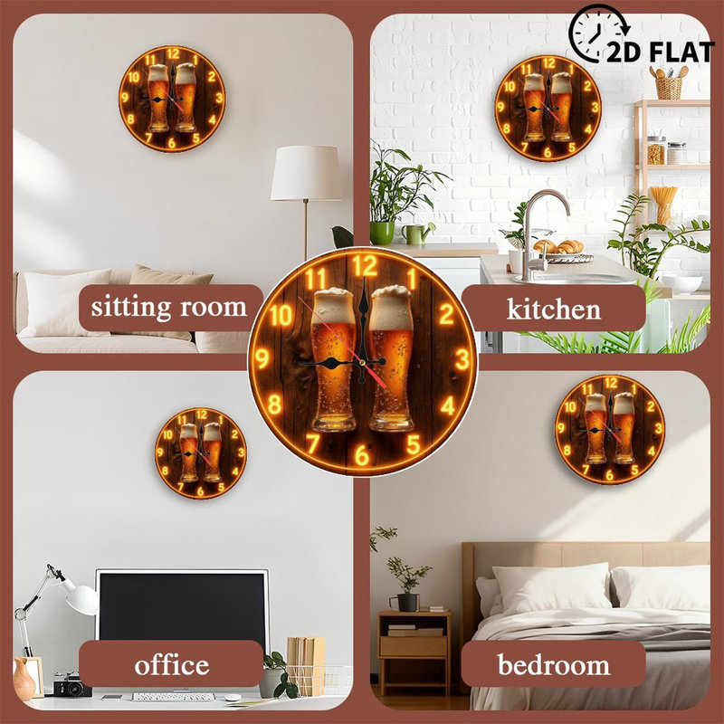 Beer Glasses Wall Clock Decor for Home Tavern Bar