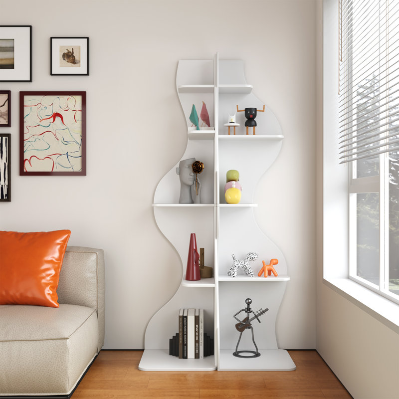 Corner Shelf 2 Pcs, Modern 5 Tier Bookcase Wooden Display Shelf For Plants, Books, And Decor, Corner Bookshelf, Green, Green