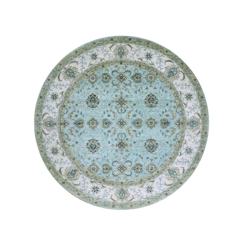 11'10"x11'10" Blue Shah Abbas Vines Design Hand Knotted Wool Round Rug 0CE3BB3247D041DB97C1BC20CF071537