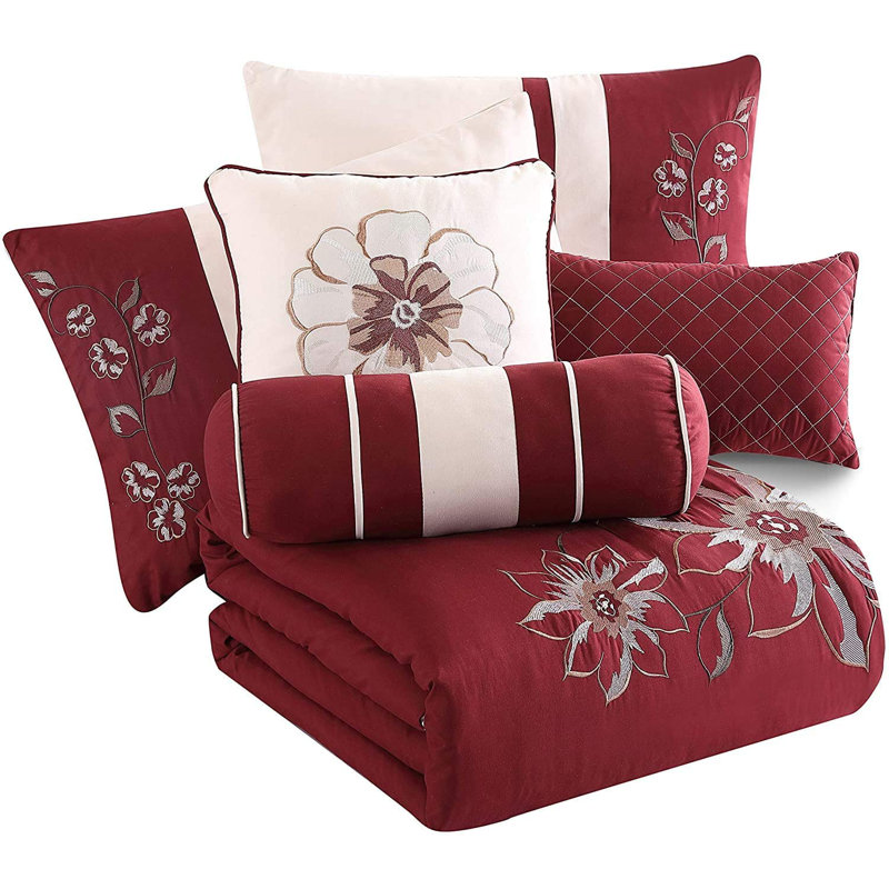7-Piece Floral Embroidered Comforter Set, California King Comforter + 2 King Shams