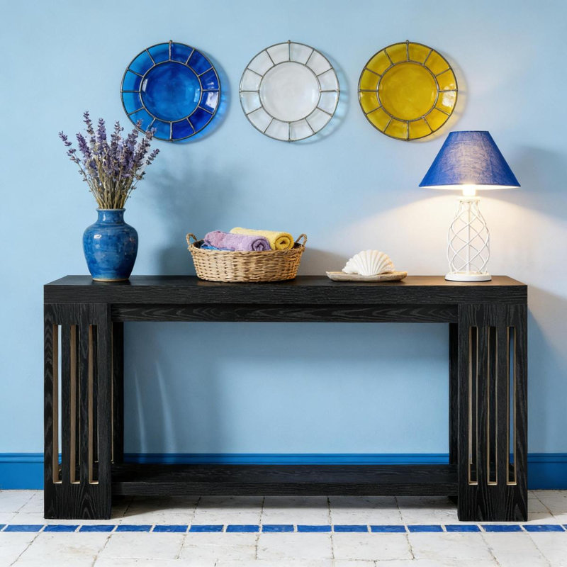 Console, table d'appoint à 2 niveaux, canapé