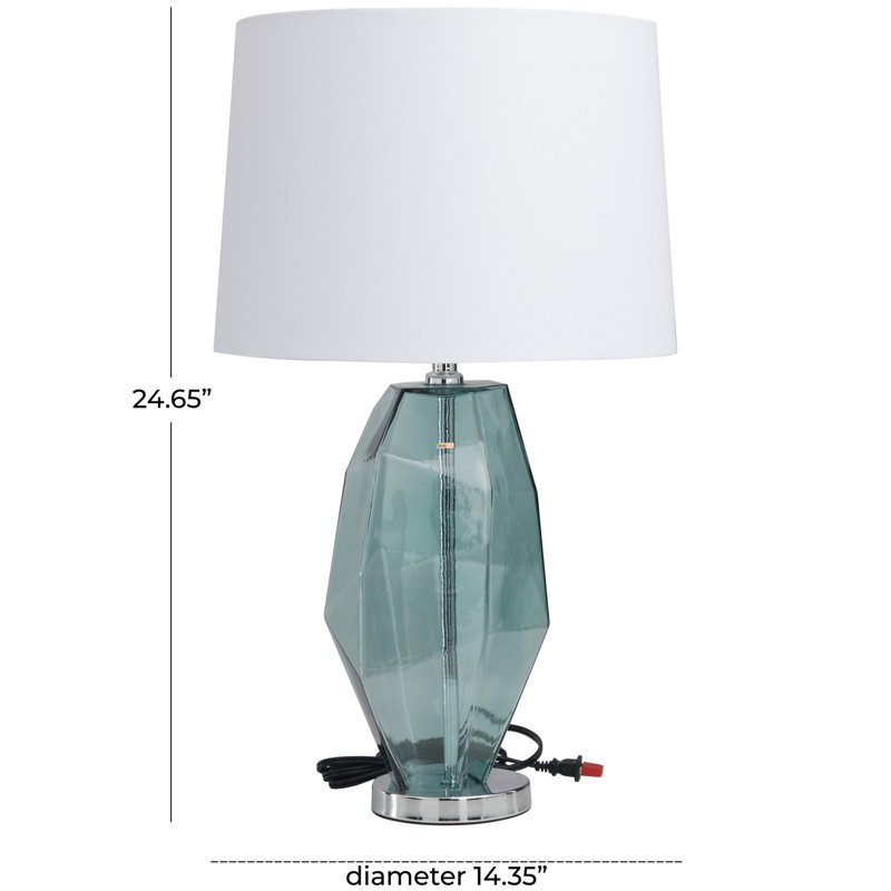 Lampe de table angulaire en verre abstrait bleu sarcelle avec base argentée