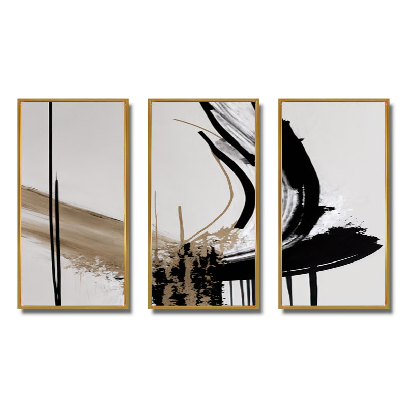 Golden Minimalist Abstract IV - ensemble d'art mural moderne sur toile, Encadrement doré, H 32 po x l 48 po x P 1 po