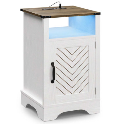 Table de chevet DEL de 40 cm de large avec station de recharge et rangements organisés, design moderne de style ferme pour chambres et petits espaces