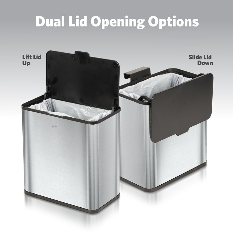 1.5 Gallon Brushed Stainless Steel Rectangular Trash Can with Lid