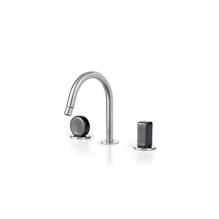 Acquaco Linki Io Deck Mount Three-Hole Widespread Bidet Faucet with 6'' Spout Reach, Satin Stainless-Black Brilliant
