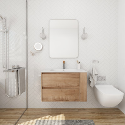Meuble-lavabo mural 30 po avec lavabo en gel, tiroir à fermeture en douceur
