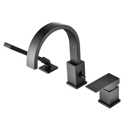 Robinet de baignoire cascade en noir mat - montage sur pont 3. Fabrication en laiton, bec pivotant à 360 degrés, avec baignoire montée sur la douche à main 1,5 GPM, tuyau de 59 po, fabrication