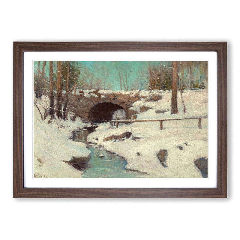 Stone Bridge in Central Park by Julian Onderdonk - Picture Frame Painting, 27cm H x 36cm W x 2cm D, Walnut Framed