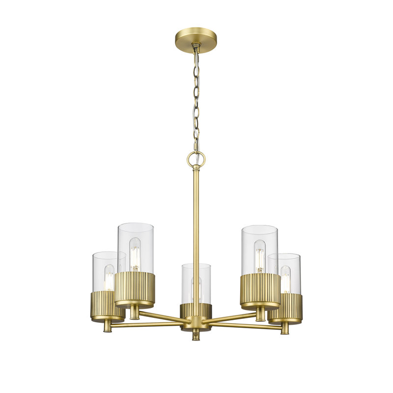 Lustre suspendu 5 lumières Bolivar, Laiton brossé, Transparent