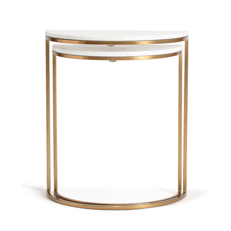 Kingston White Marble and Gold Metal Nesting Side Tables Set of 2