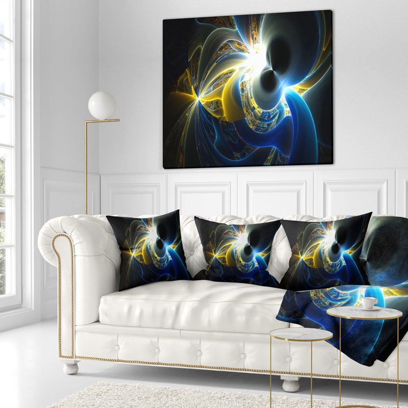 Plasma brillant - coussin abstrait imprimé, 16 po x 1 po, Coussin décoratif, Bleu / Jaune