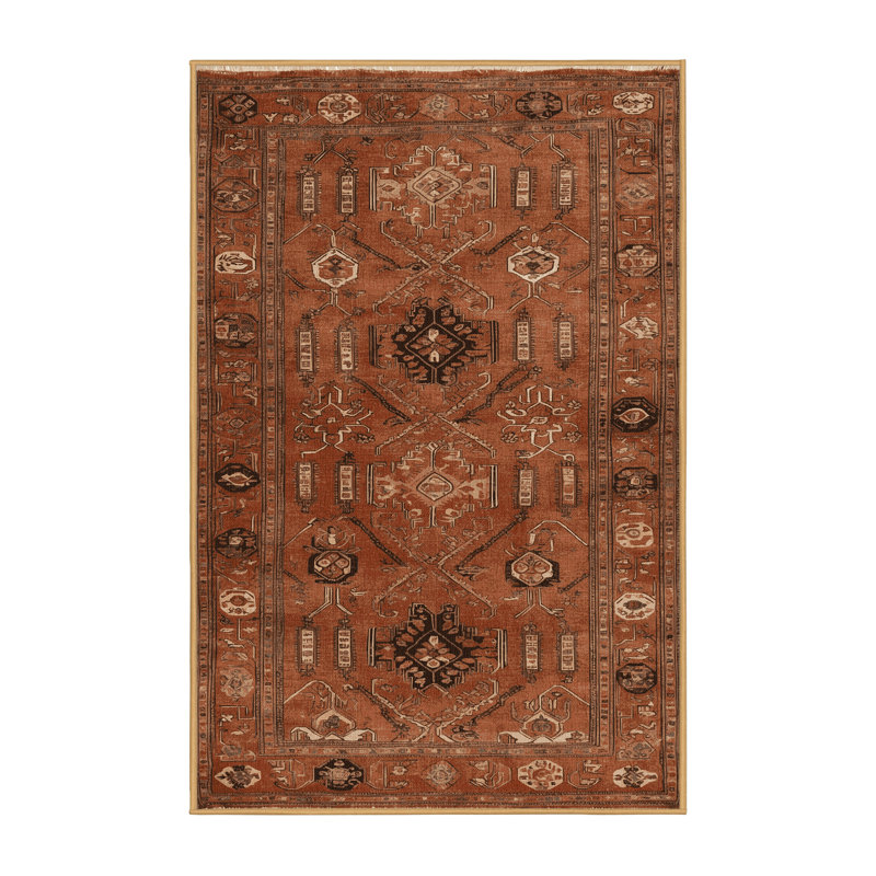 Machine Washable Turkish Brown Area Rug, Rectangle 8' x 10'