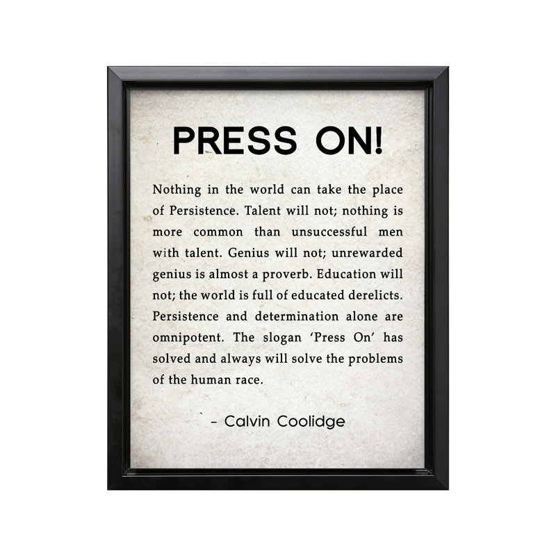 Calvin Coolidge Press on, H 24 po x l 32 po, Canevas, Cadre noir
