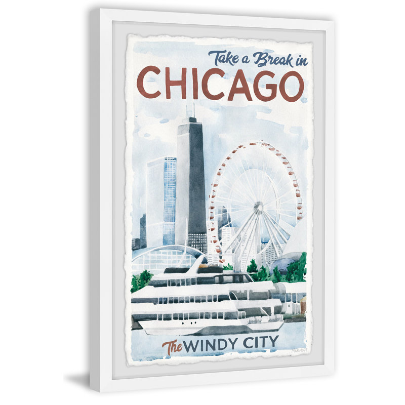 «Take a Break in Chicago», reproduction d'art sur papier encadrée, H 45 po x l 30 po x P 1,5 po