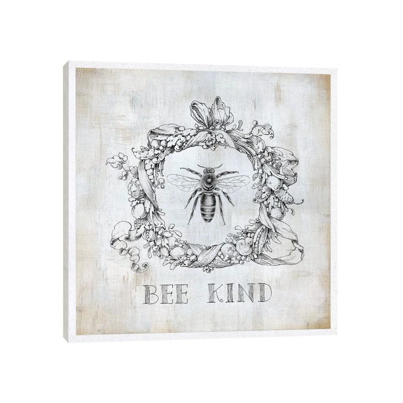 Bee Kind by Carol Robinson - Print on Canvas, White Framed, 66.04 cm H x 66.04 cm W