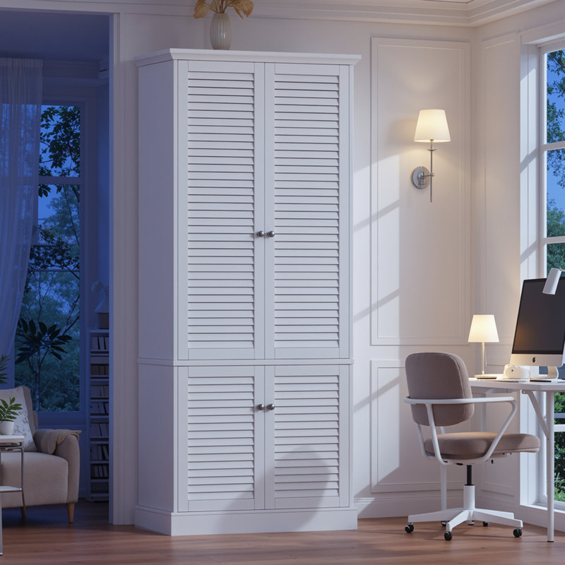 Utter Bibliothèque à 4 portes avec rangement | Armoire polyvalente avec support à vin amovible