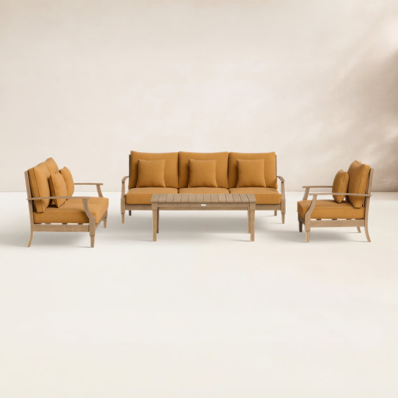 Samya 4 Piece Sofa Seating Group with Cushions, Brown