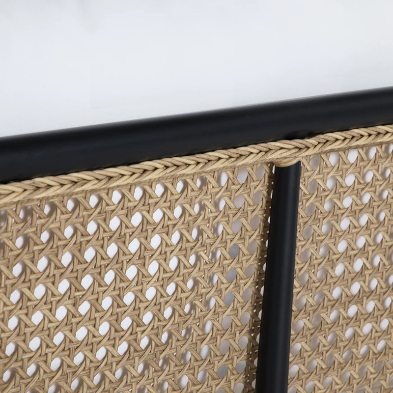 Canapé d'extérieur Havana Cane N-Dura, Welt + Standard fill, Linen Chambray, Black/Natural Cane