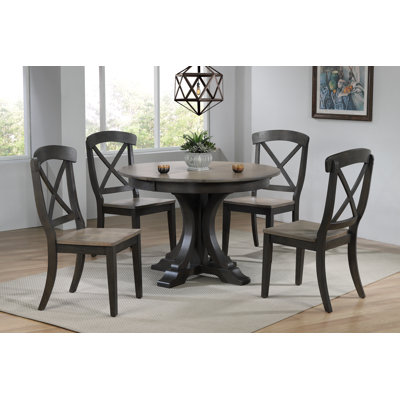 Farnum Round Extendable Solid Wood Dining Set in Antique Grey- Seats 4-6 people With Gear Driven Takeout Leaf