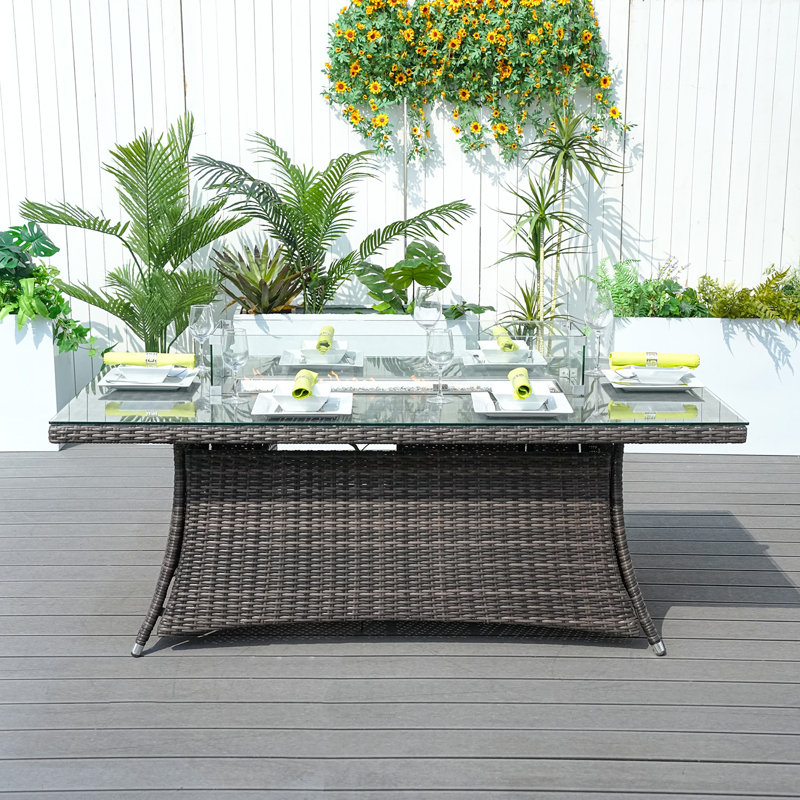 Table de foyer d'extérieur en aluminium avec couvercle Geona H 27,16 po x l 70,87 po