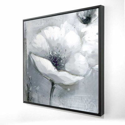 Grayscale Flowers - Modern Framed Canvas for Home Decor